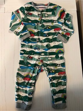 Baby Boden Green Multi Farm Print Footie